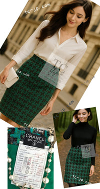 CHANEL 92A Vintage Green Black Tweed Skirt 36 38 シャネル ヴィンテージ グリーン ブラック ツイード スカート 即発