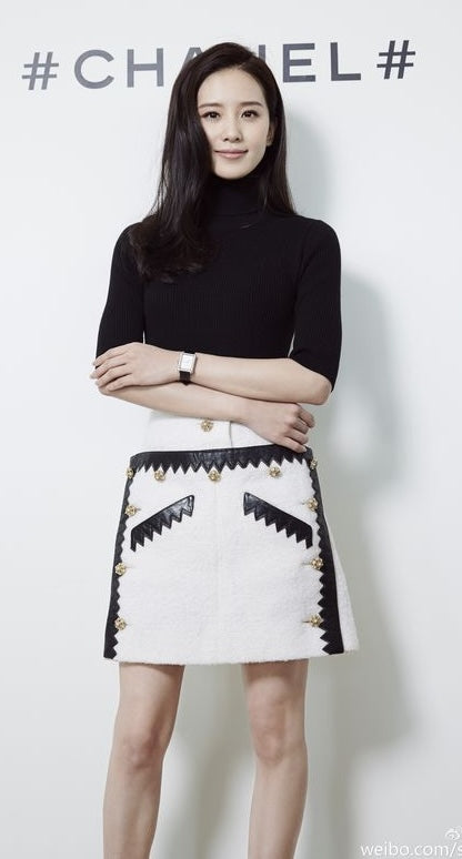 CHANEL 15PF Cream Black Wool Tweed Skirt 38 シャネル クリーム ブラック ウール ツイード スカート 即発