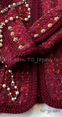 CHANEL 90A Vintage Red Wool Mohair Gold Buttons Jacket Skirt Suit 36 38 シャネル ヴィンテージ レッド ウール モヘア ゴールド ボタン ジャケット スカート スーツ 即発