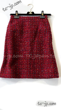 CHANEL 90A Vintage Red Wool Mohair Gold Buttons Jacket Skirt Suit 36 38 シャネル ヴィンテージ レッド ウール モヘア ゴールド ボタン ジャケット スカート スーツ 即発