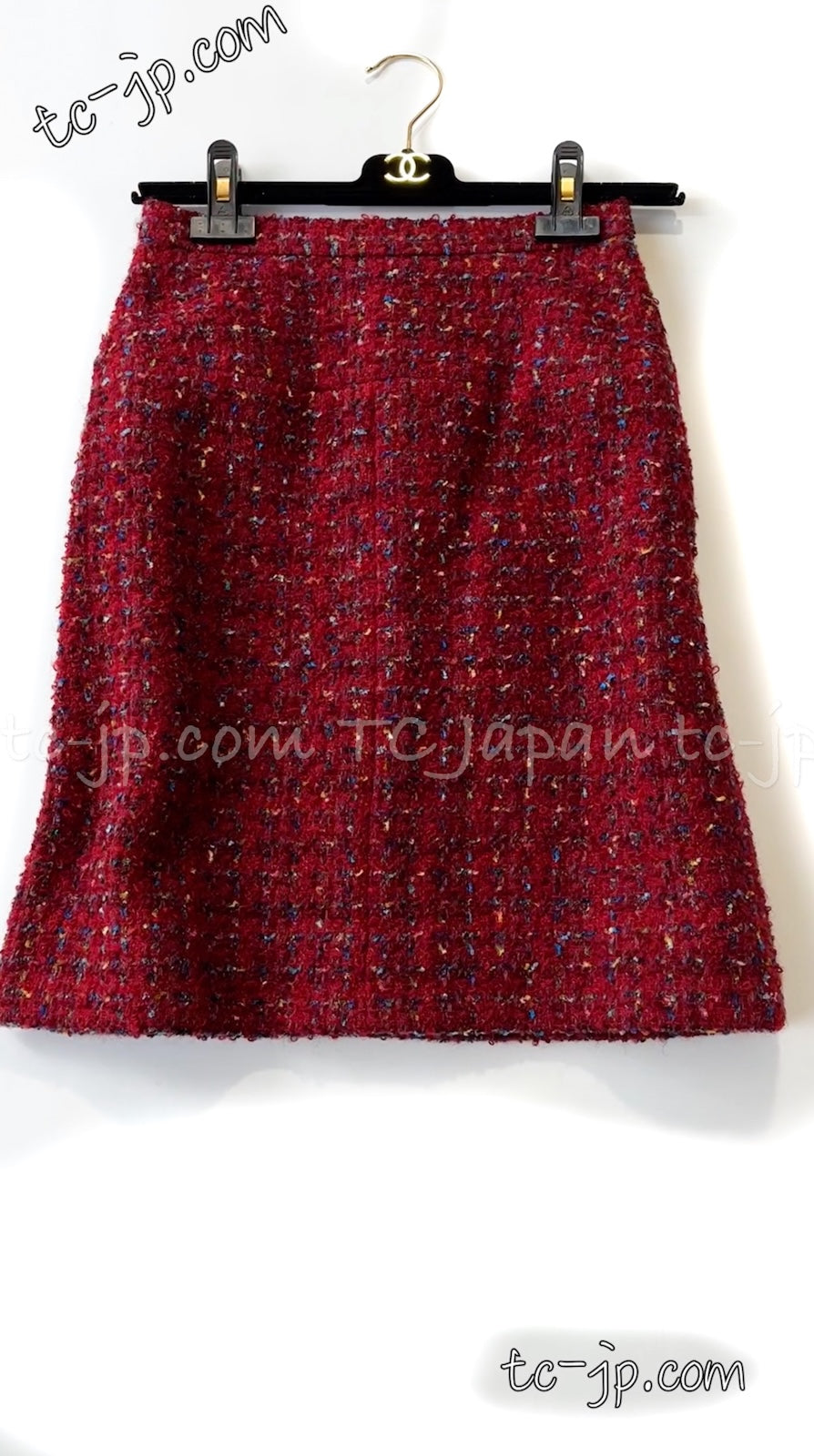 CHANEL 90A Vintage Red Wool Mohair Gold Buttons Jacket Skirt Suit 36 38 シャネル ヴィンテージ レッド ウール モヘア ゴールド ボタン ジャケット スカート スーツ 即発