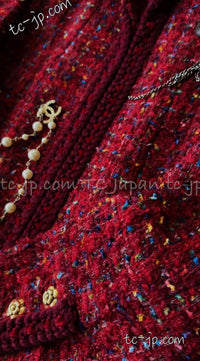CHANEL 90A Vintage Red Wool Mohair Gold Buttons Jacket Skirt Suit 36 38 シャネル ヴィンテージ レッド ウール モヘア ゴールド ボタン ジャケット スカート スーツ 即発