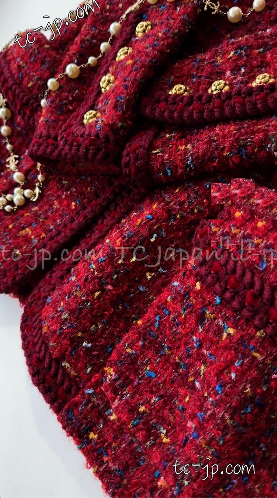 CHANEL 90A Vintage Red Wool Mohair Gold Buttons Jacket Skirt Suit 36 38 シャネル ヴィンテージ レッド ウール モヘア ゴールド ボタン ジャケット スカート スーツ 即発