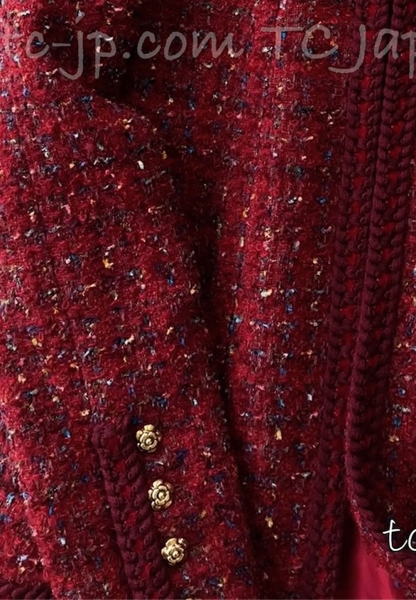 CHANEL 90A Vintage Red Wool Mohair Gold Buttons Jacket Skirt Suit 36 38 シャネル ヴィンテージ レッド ウール モヘア ゴールド ボタン ジャケット スカート スーツ 即発