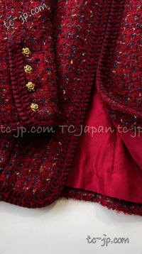 CHANEL 90A Vintage Red Wool Mohair Gold Buttons Jacket Skirt Suit 36 38 シャネル ヴィンテージ レッド ウール モヘア ゴールド ボタン ジャケット スカート スーツ 即発