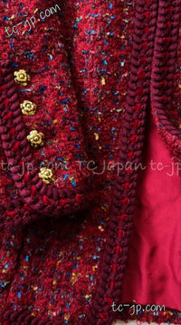 CHANEL 90A Vintage Red Wool Mohair Gold Buttons Jacket Skirt Suit 36 38 シャネル ヴィンテージ レッド ウール モヘア ゴールド ボタン ジャケット スカート スーツ 即発
