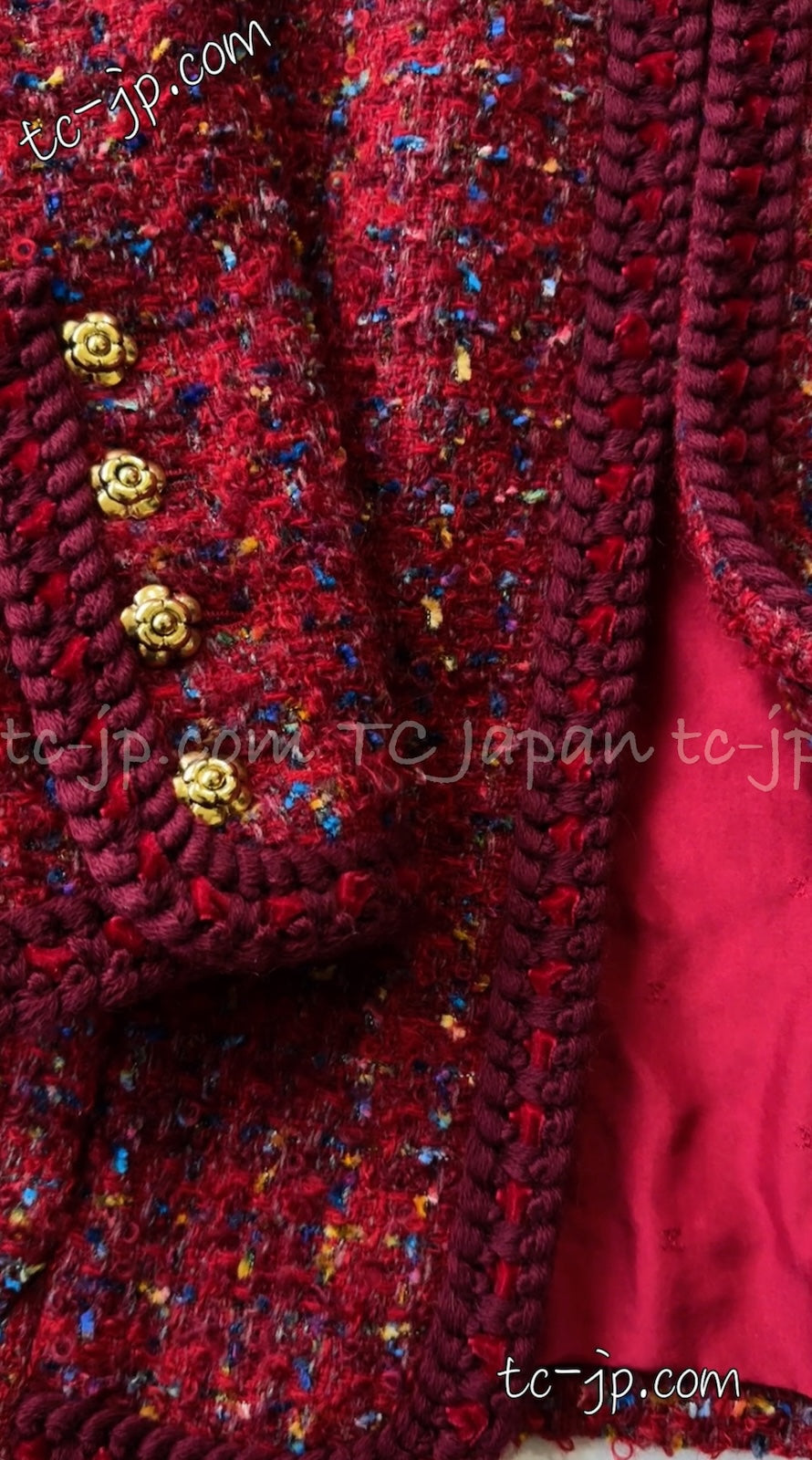 CHANEL 90A Vintage Red Wool Mohair Gold Buttons Jacket Skirt Suit 36 38 シャネル ヴィンテージ レッド ウール モヘア ゴールド ボタン ジャケット スカート スーツ 即発