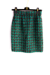 CHANEL 92A Vintage Green Black Tweed Skirt 36 38 シャネル ヴィンテージ グリーン ブラック ツイード スカート 即発