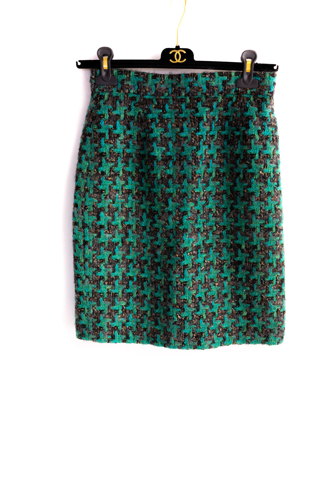CHANEL 92A Vintage Green Black Tweed Skirt 36 38 シャネル ヴィンテージ グリーン ブラック ツイード スカート 即発