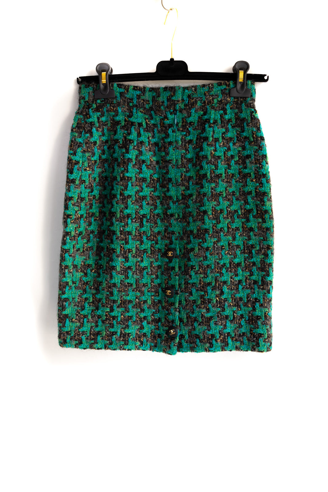 CHANEL 92A Vintage Green Black Tweed Skirt 36 38 シャネル ヴィンテージ グリーン ブラック ツイード スカート 即発