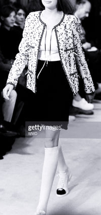 CHANEL 95C Vintage White Black Ribbon Tweed Jacket 34 シャネル ヴィンテージ ホワイト ブラック リボン ツイード ジャケット 即発