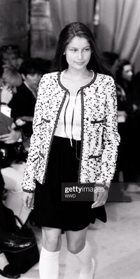 CHANEL 95C Vintage White Black Ribbon Tweed Jacket 34 シャネル ヴィンテージ ホワイト ブラック リボン ツイード ジャケット 即発