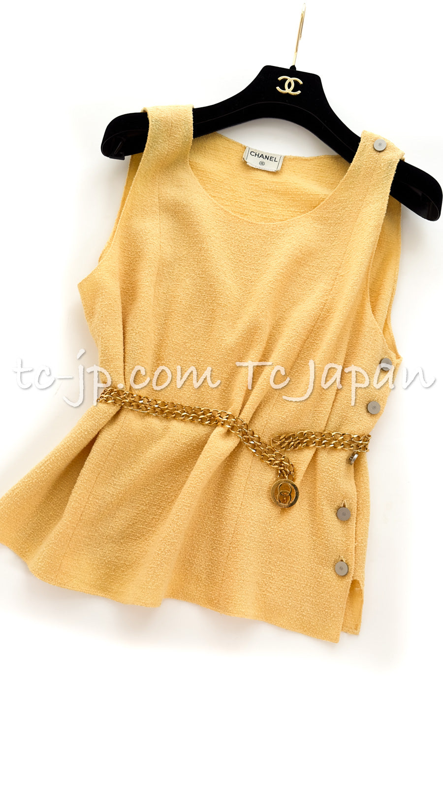 CHANEL 99C Soft Yellow CC Buttons Wool Tweed Jacket 38 40 シャネル ソフトイエロー・CCボタン・ウール・ジャケット 即発