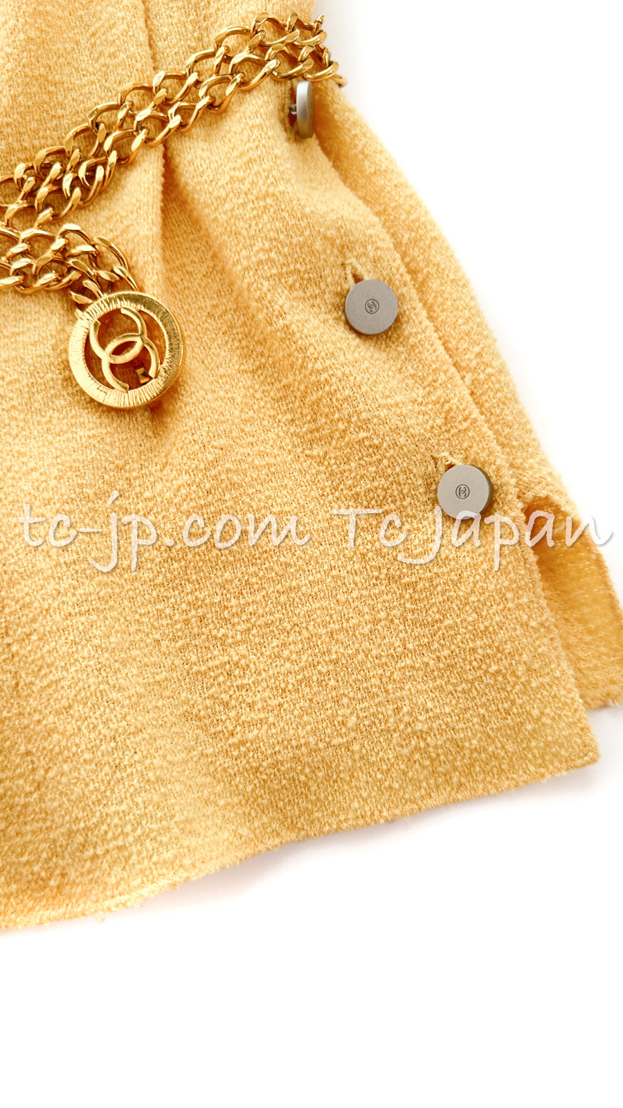 CHANEL 99C Soft Yellow CC Buttons Wool Tweed Jacket 38 40 シャネル ソフトイエロー・CCボタン・ウール・ジャケット 即発
