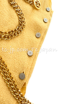 CHANEL 99C Soft Yellow CC Buttons Wool Tweed Jacket 38 40 シャネル ソフトイエロー・CCボタン・ウール・ジャケット 即発