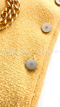 CHANEL 99C Soft Yellow CC Buttons Wool Tweed Jacket 38 40 シャネル ソフトイエロー・CCボタン・ウール・ジャケット 即発