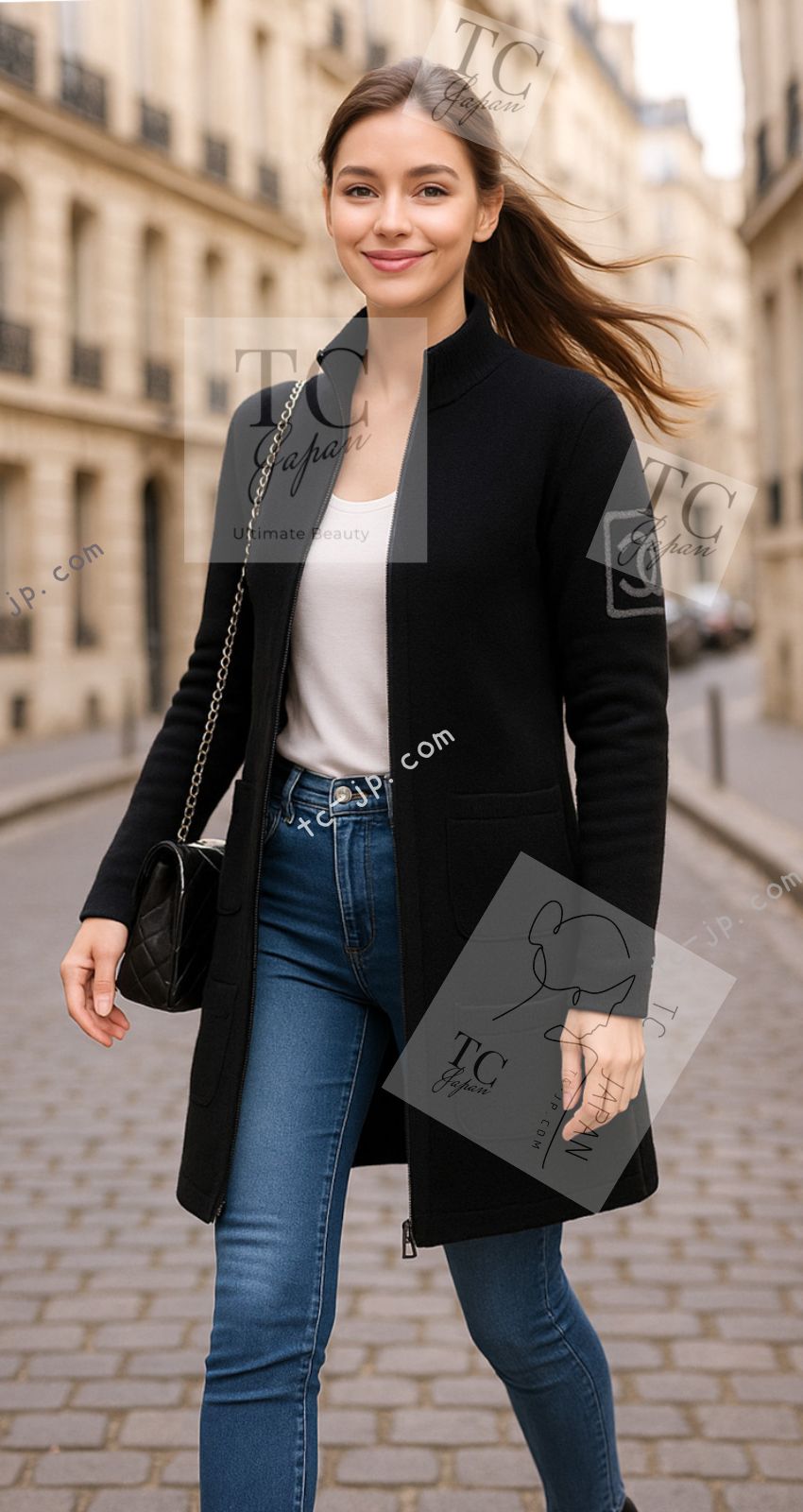 シャネル カーディガン コート CHANEL ブラック ウール100