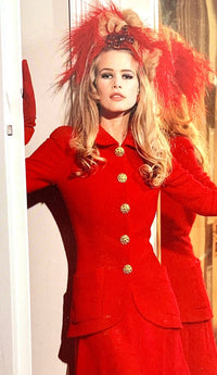 CHANEL 92A Iconic Collectible Scarlet Red Wool Tweed Jacket Basket Gold Button 36 38 シャネル スカーレット レッド コレクター限定品 ウール ツイード ジャケット バスケットボタン 即発