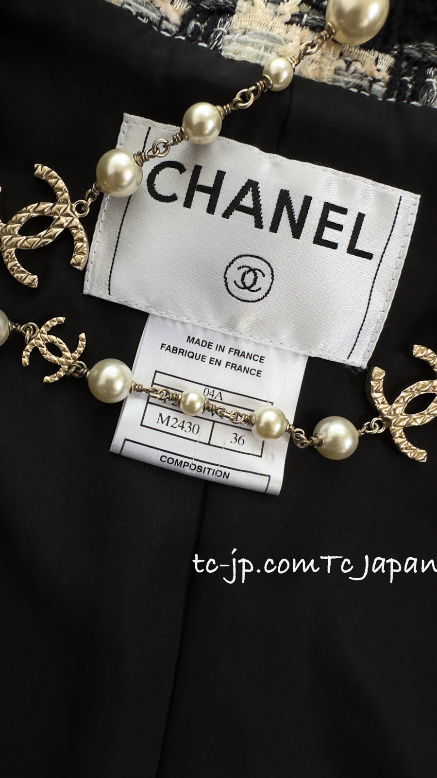CHANEL 04PF Ivory Beige Bow Ribbon Jacket Skirt Suit 38 42 シャネル アイボリー ベージュ リボン ツイード ジャケット スカート スーツ 即発