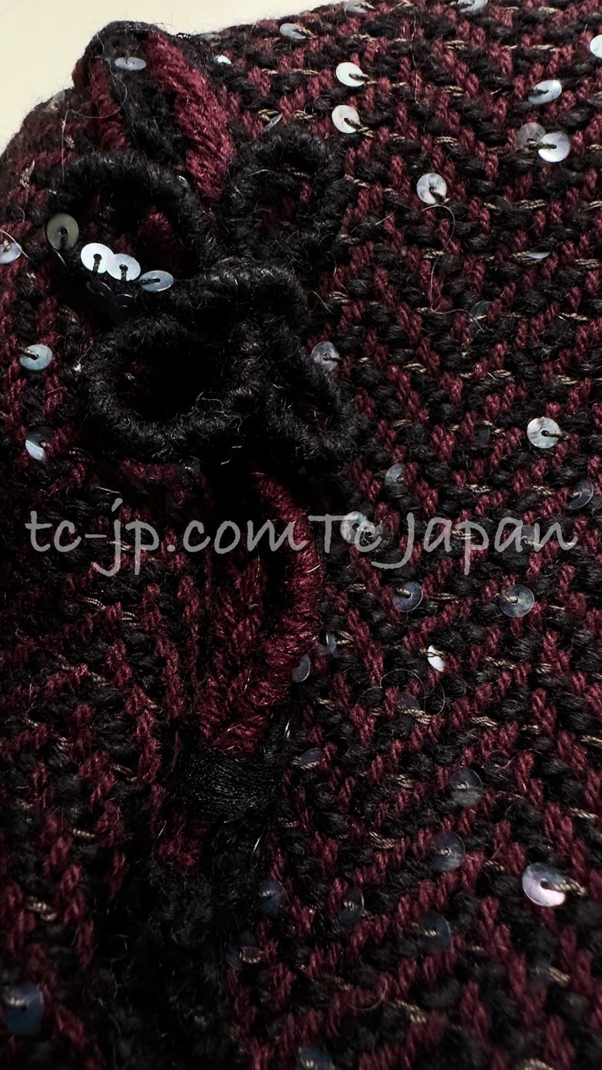 CHANEL 07PF Plum Burgundy Sequin Tweed Jacket Coat Skirt Suit 38 40 シャネル プラム バーガンディー スパンコール ツイード ジャケット コート スカート スーツ 即発