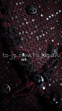 CHANEL 07PF Plum Burgundy Sequin Tweed Jacket Coat Skirt Suit 38 40 シャネル プラム バーガンディー スパンコール ツイード ジャケット コート スカート スーツ 即発
