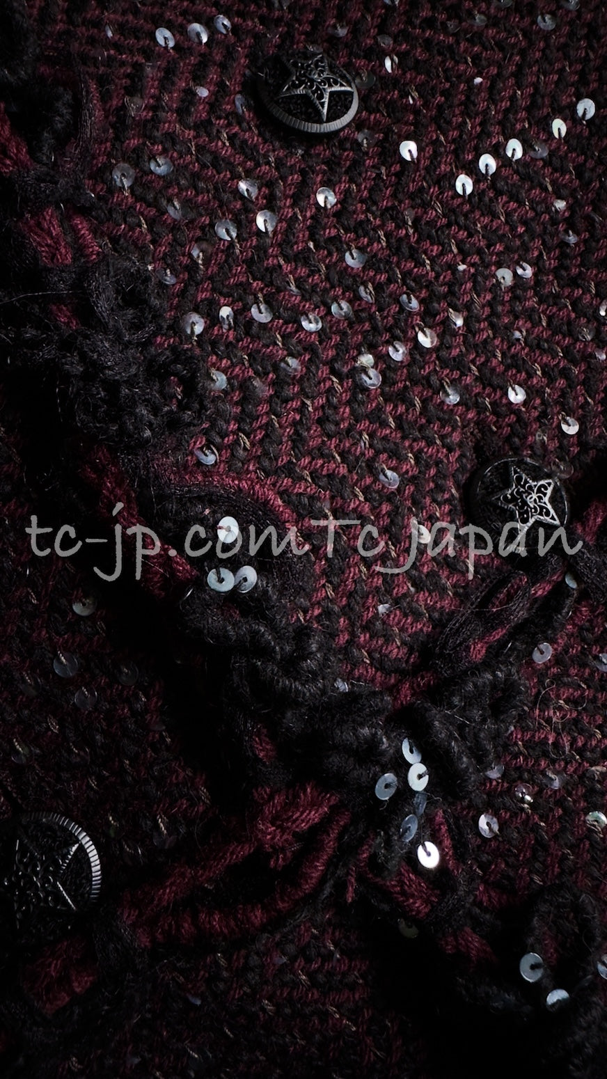 CHANEL 07PF Plum Burgundy Sequin Tweed Jacket Coat Skirt Suit 38 40 シャネル プラム バーガンディー スパンコール ツイード ジャケット コート スカート スーツ 即発