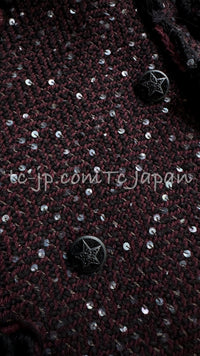 CHANEL 07PF Plum Burgundy Sequin Tweed Jacket Coat Skirt Suit 38 40 シャネル プラム バーガンディー スパンコール ツイード ジャケット コート スカート スーツ 即発
