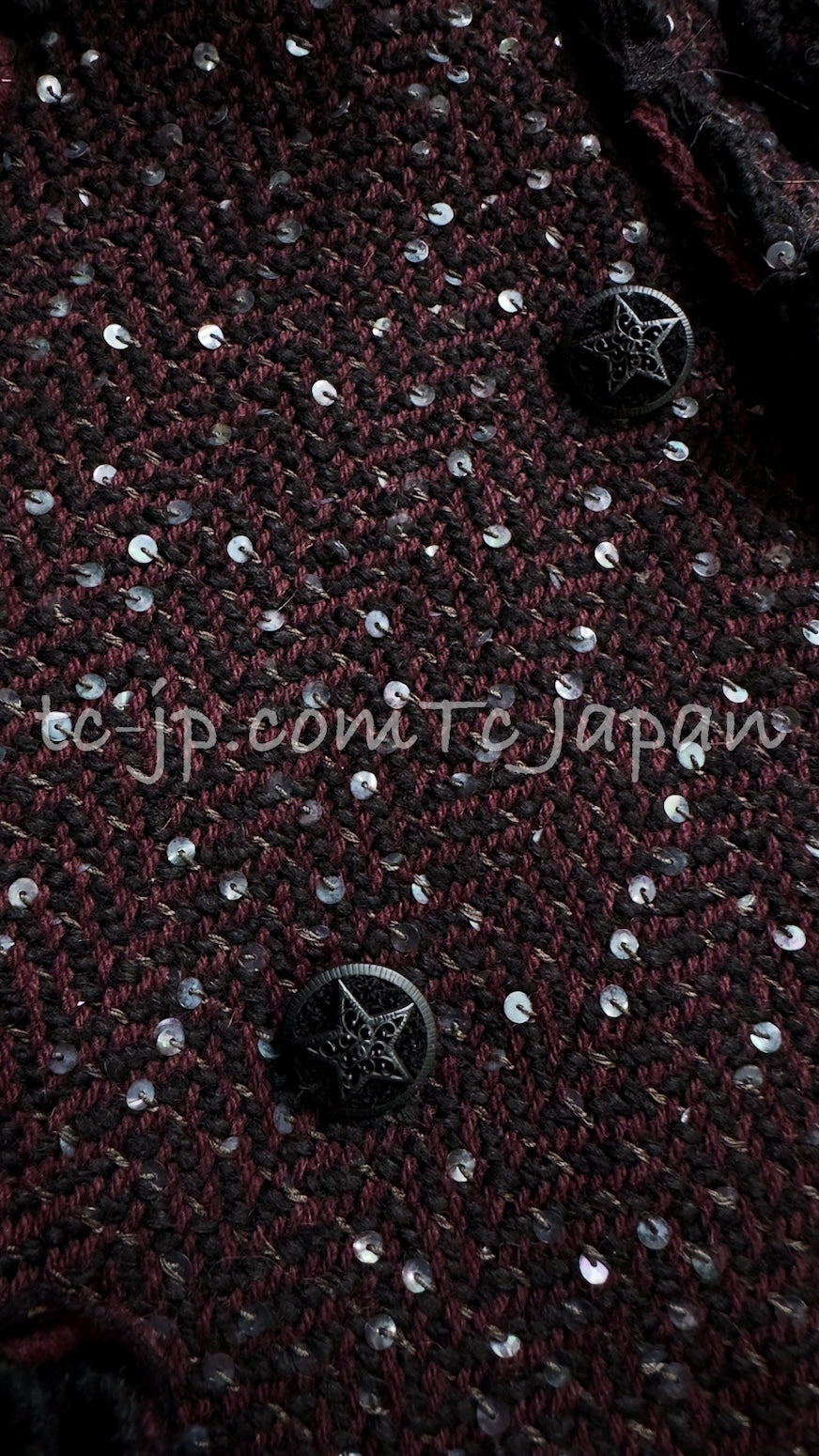 CHANEL 07PF Plum Burgundy Sequin Tweed Jacket Coat Skirt Suit 38 40 シャネル プラム バーガンディー スパンコール ツイード ジャケット コート スカート スーツ 即発
