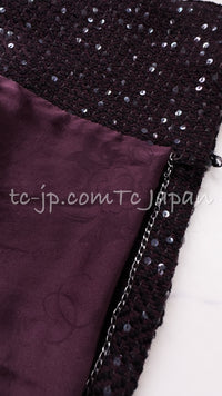 CHANEL 07PF Plum Burgundy Sequin Tweed Jacket Coat Skirt Suit 38 40 シャネル プラム バーガンディー スパンコール ツイード ジャケット コート スカート スーツ 即発