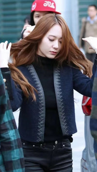 CHANEL 15PF Black Wool Mohair Leather Trim Collarless Jacket 34 シャネル ブラック ウール モヘア レザートリム ノーカラー ジャケット 即発