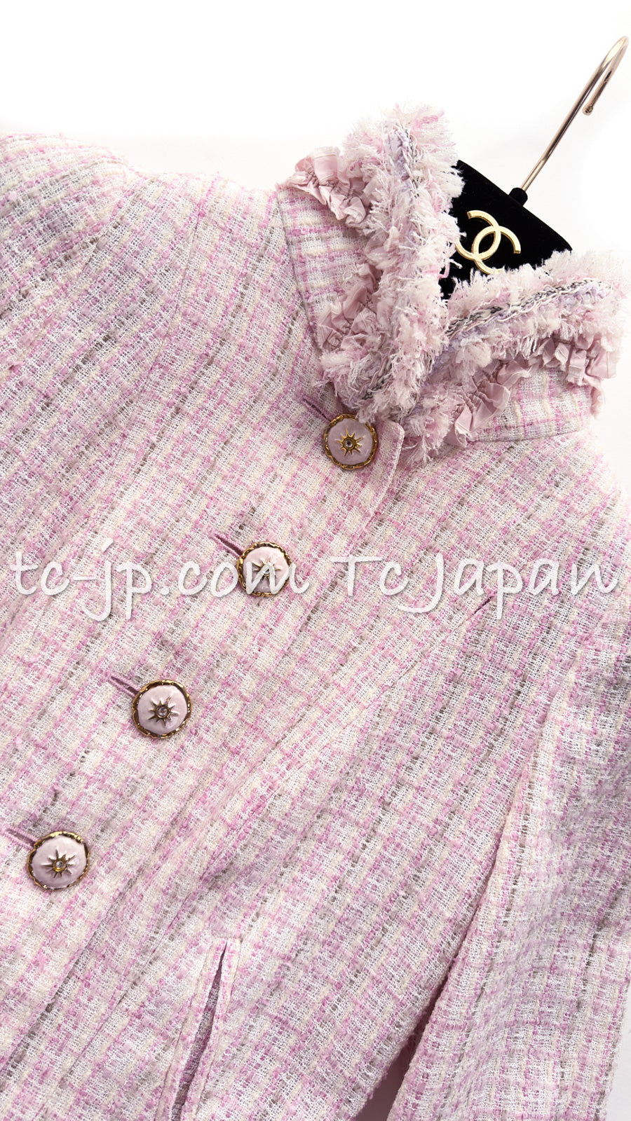 CHANEL 13C Pale Pink Stand Color Tweed Jacket 34 シャネル ペール ピンク スタンドカラー ジャケット 即発