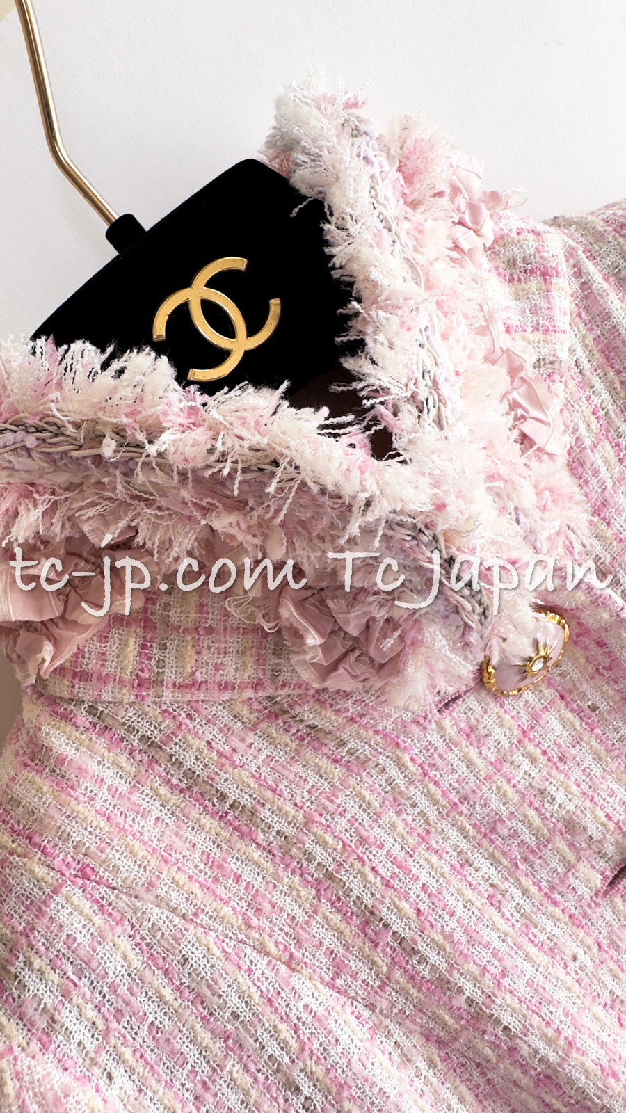 CHANEL 13C Pale Pink Stand Color Tweed Jacket 34 シャネル ペール ピンク スタンドカラー ジャケット 即発