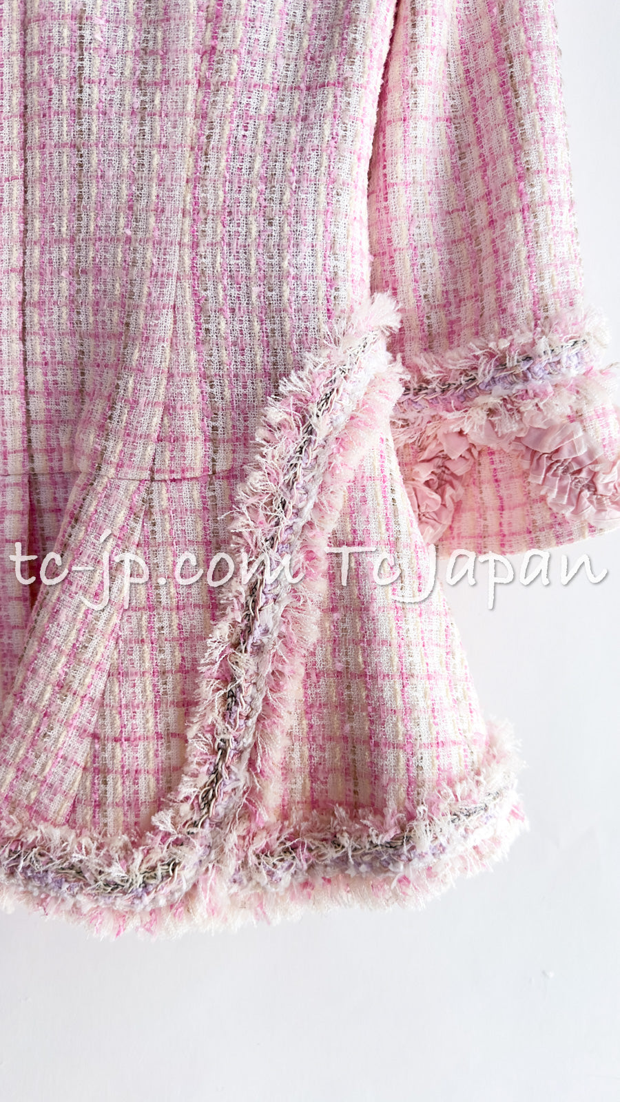 CHANEL 13C Pale Pink Stand Color Tweed Jacket 34 シャネル ペール ピンク スタンドカラー ジャケット 即発