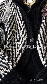 CHANEL 10A Black Ivory Wool Mohair Alpaca Knit Cardigan 34 シャネル ブラック アイボリー モヘア アルパカ ウール カーディガン 即発