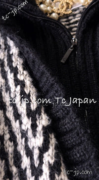 CHANEL 10A Black Ivory Wool Mohair Alpaca Knit Cardigan 34 シャネル ブラック アイボリー モヘア アルパカ ウール カーディガン 即発