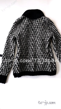 CHANEL 10A Black Ivory Wool Mohair Alpaca Knit Cardigan 34 シャネル ブラック アイボリー モヘア アルパカ ウール カーディガン 即発