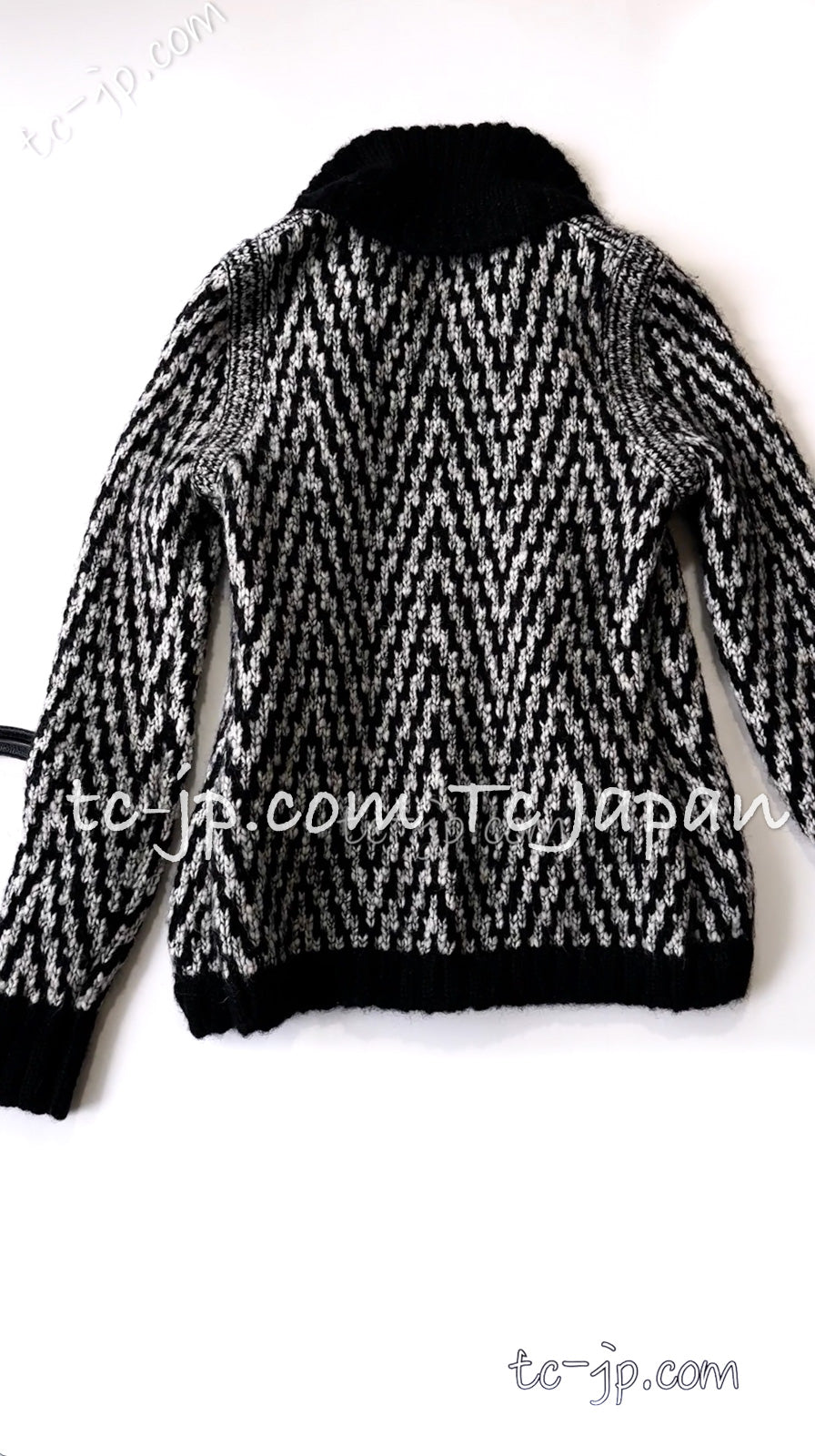 CHANEL 10A Black Ivory Wool Mohair Alpaca Knit Cardigan 34 シャネル ブラック アイボリー モヘア アルパカ ウール カーディガン 即発