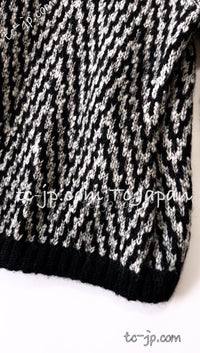 CHANEL 10A Black Ivory Wool Mohair Alpaca Knit Cardigan 34 シャネル ブラック アイボリー モヘア アルパカ ウール カーディガン 即発