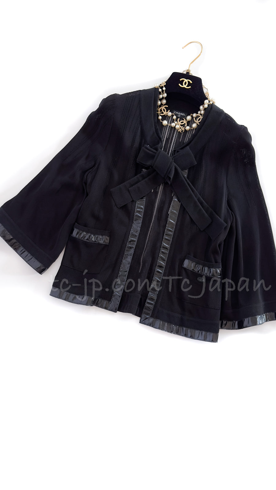 CHANEL 07S Ribbon Trim Black Cardigan Jacket 34 36 シャネル リボン・トリム・ブラック・ニット ボレロ カーディガン 即発