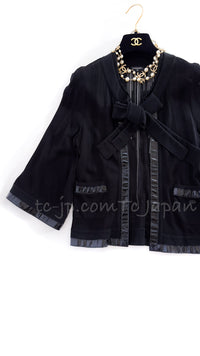 CHANEL 07S Ribbon Trim Black Cardigan Jacket 34 36 シャネル リボン・トリム・ブラック・ニット ボレロ カーディガン 即発