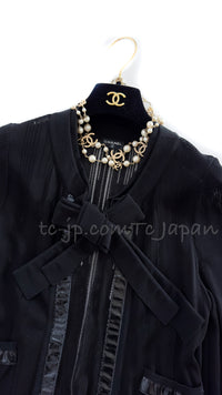 CHANEL 07S Ribbon Trim Black Cardigan Jacket 34 36 シャネル リボン・トリム・ブラック・ニット ボレロ カーディガン 即発