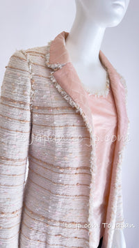 CHANEL 04S Ivory Beige Pink Coat Skirt Set 36 38 シャネル 生成り ベージュ ピンク コート スカート トップス セット 即発