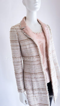 CHANEL 04S Ivory Beige Pink Coat Skirt Set 36 38 シャネル 生成り ベージュ ピンク コート スカート トップス セット 即発