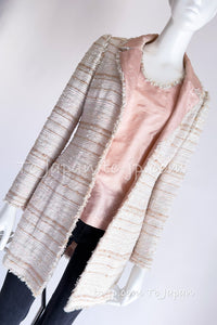 CHANEL 04S Ivory Beige Pink Coat Skirt Set 36 38 シャネル 生成り ベージュ ピンク コート スカート トップス セット 即発