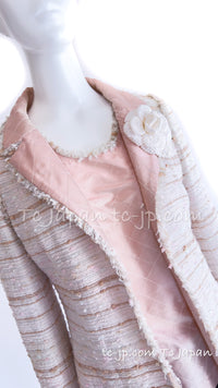 CHANEL 04S Ivory Beige Pink Coat Skirt Set 36 38 シャネル 生成り ベージュ ピンク コート スカート トップス セット 即発