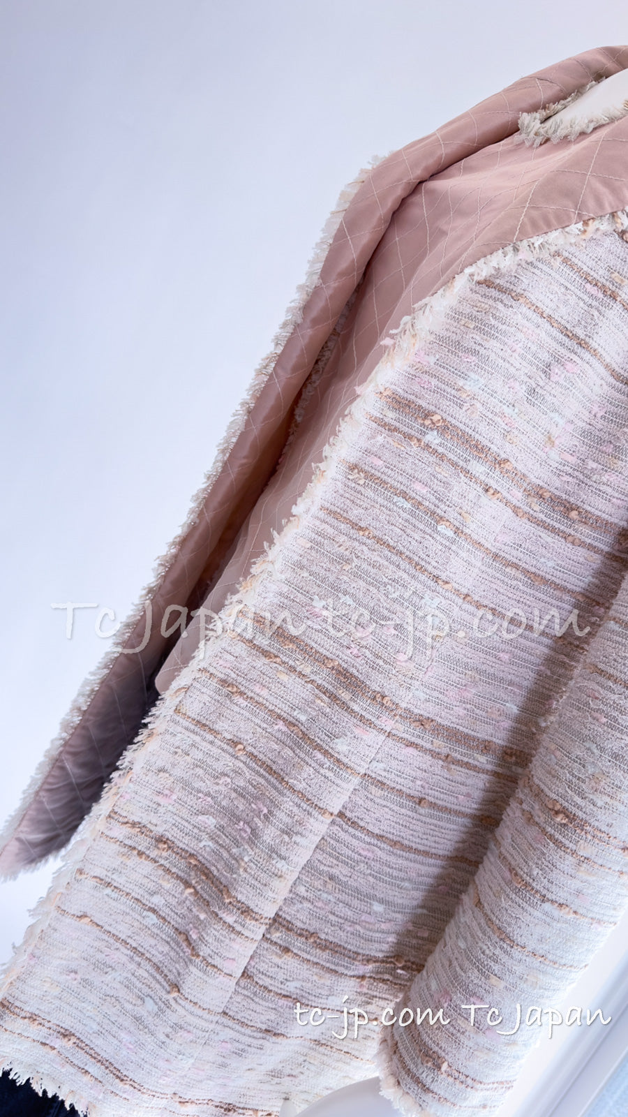 CHANEL 04S Ivory Beige Pink Coat Skirt Set 36 38 シャネル 生成り ベージュ ピンク コート スカート トップス セット 即発