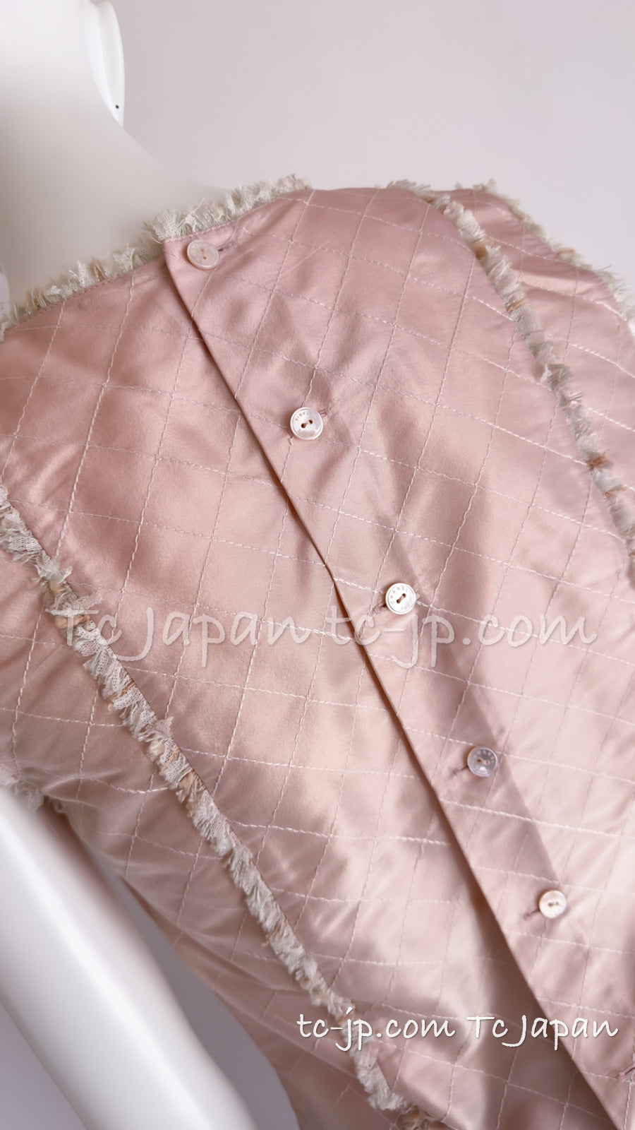 CHANEL 04S Ivory Beige Pink Coat Skirt Set 36 38 シャネル 生成り ベージュ ピンク コート スカート トップス セット 即発