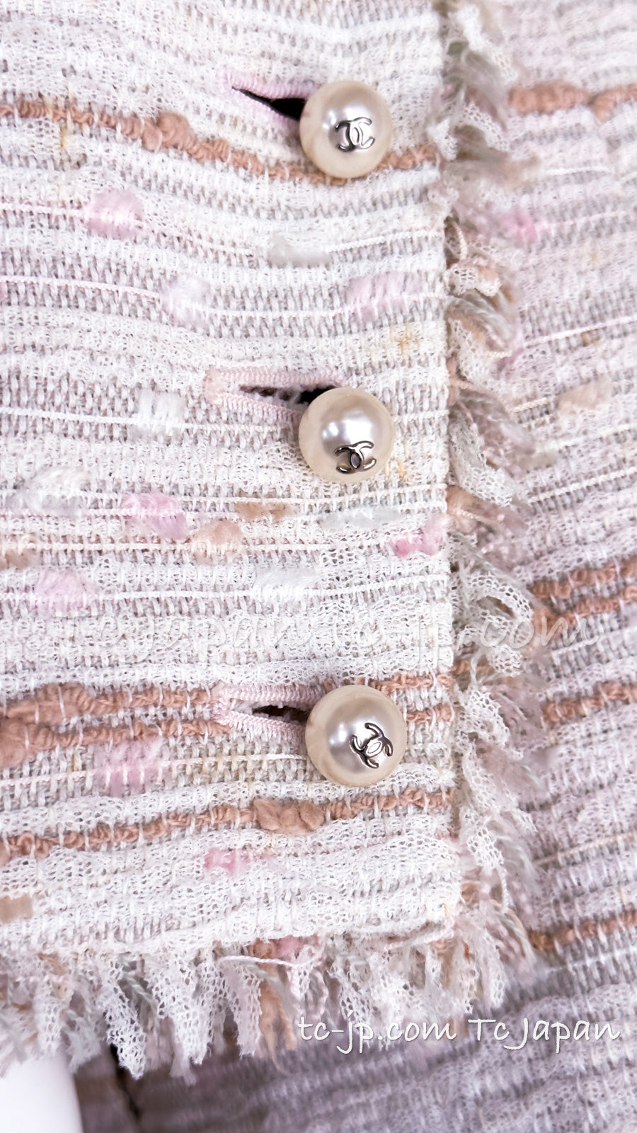 CHANEL 04S Ivory Beige Pink Coat Skirt Set 36 38 シャネル 生成り ベージュ ピンク コート スカート トップス セット 即発