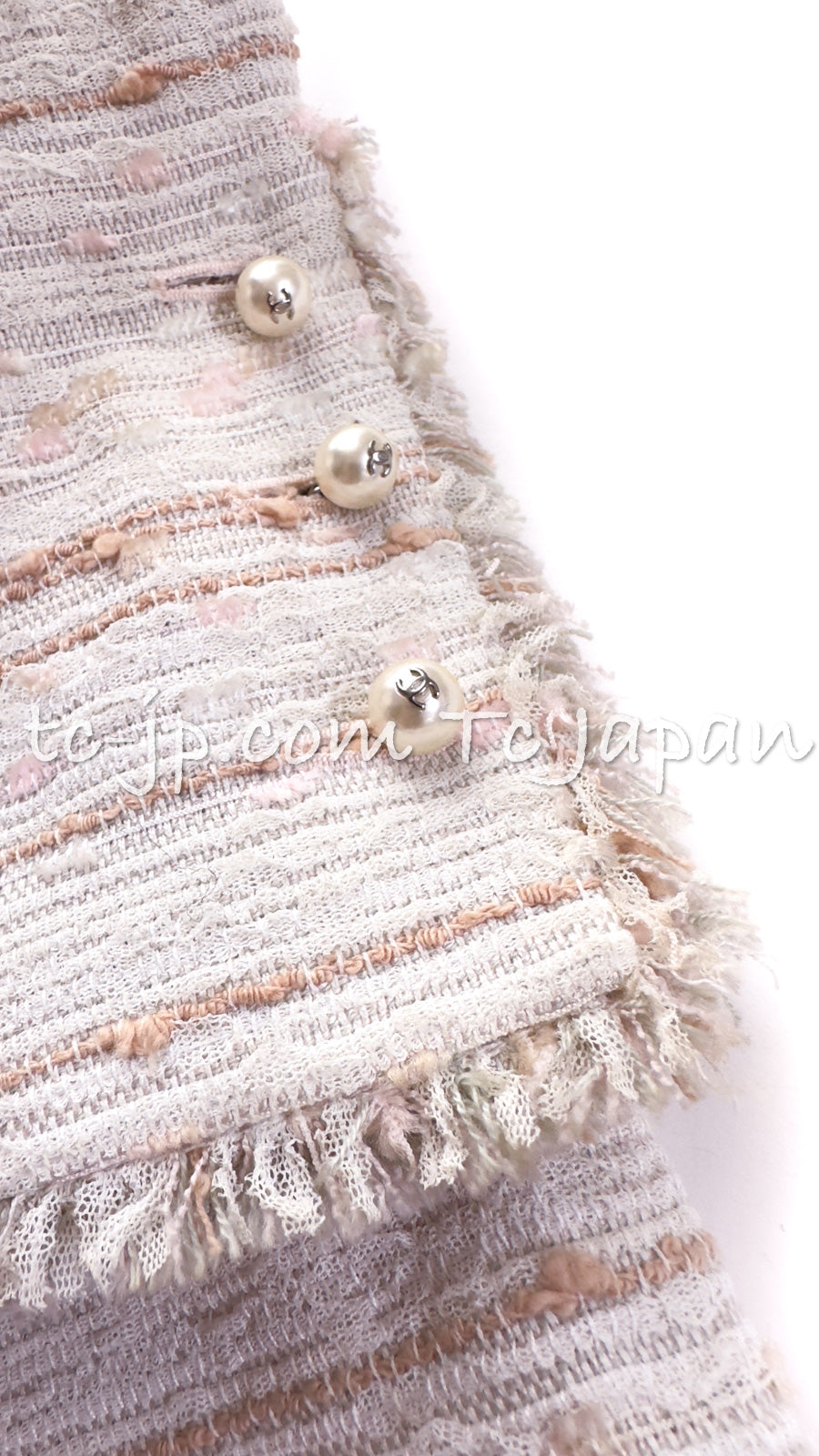 CHANEL 04S Ivory Beige Pink Coat Skirt Set 36 38 シャネル 生成り ベージュ ピンク コート スカート トップス セット 即発