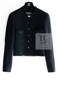 CHANEL 96S Black Rouge  Re d Pink Logo Tweed Jacket Skirt Suit 34 シャネル ブラック ルージュ レッド ピンク ロゴ ツイード ジャケット スカート スーツ 即発
